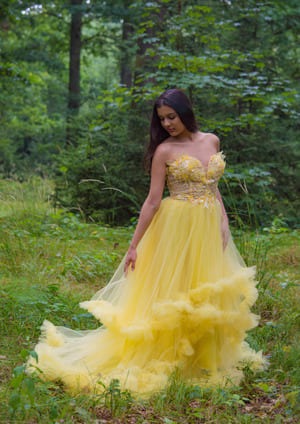 Obrázek ženy se žlutými společenskými šaty